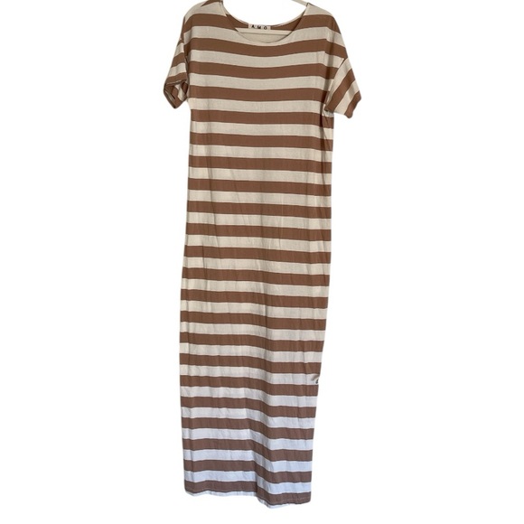 AMO Dune Stripe T-Shirt Dress Tan/Cream Size Medium - Picture 3 of 6